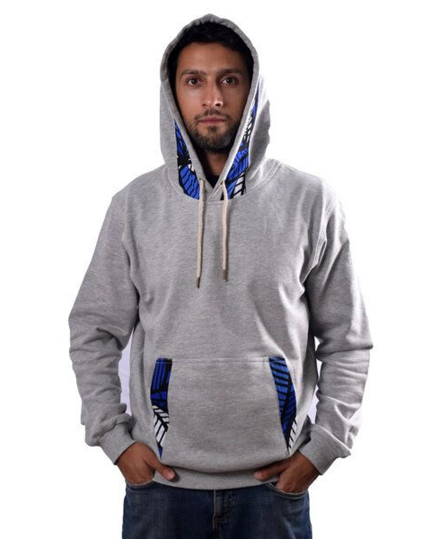 Africulture Hoodie "Mauritius Sea" aus kuscheliger Baumwolle aus Mauritius und Westafrikanischen Kitenge Stoff Verzierungen – Ansicht 2