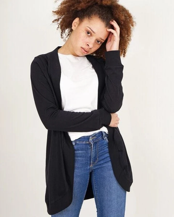 Lena Schokolade Jäckchen schwarz Lang aus Bio-Jersey