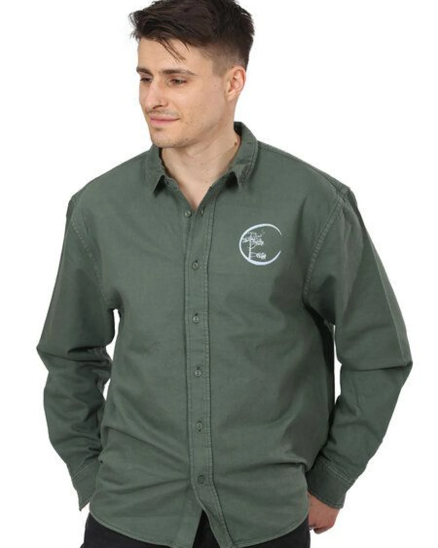 Life-Tree Hemd aus Biobaumwolle Fairwear für Herren "Circle" mit Brust-Logo in Green Bay Grün – Ansicht 2