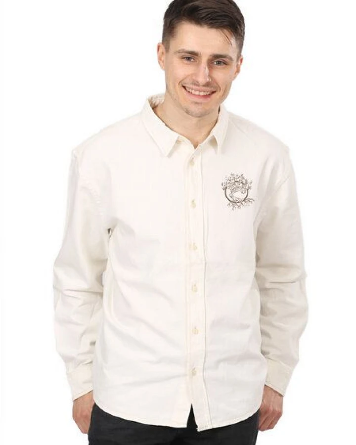 Life-Tree Fairwear Organic Hemd Workershirt Men Logo Natural Raw Olive
