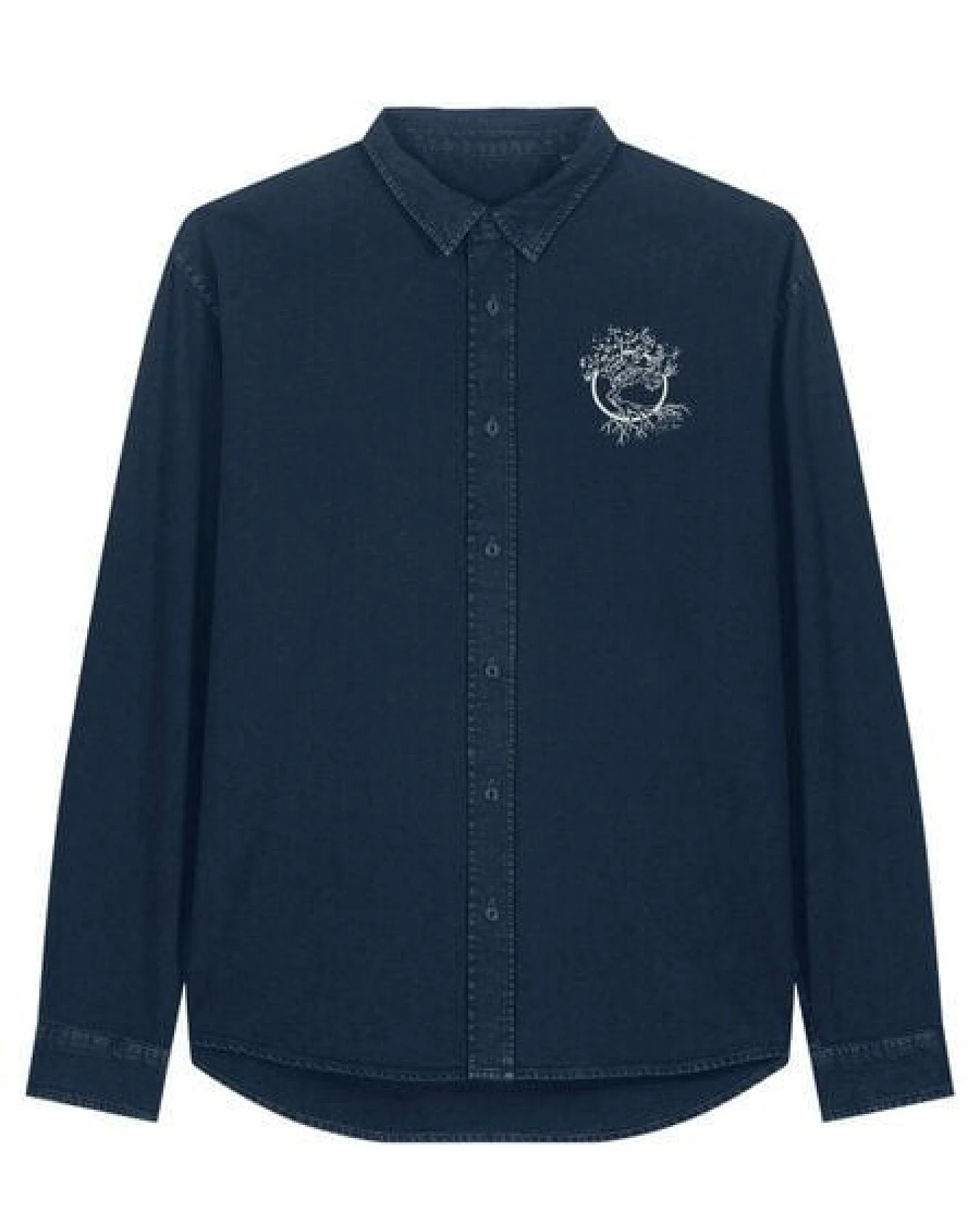 Life-Tree Hemd aus Biobaumwolle Fairwear für Herren "Olive" mit Brust-Logo in Navy Blau – Ansicht 4