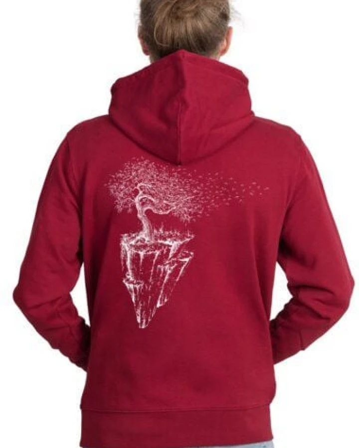 Life-Tree Hoodie aus Biobaumwolle Fairwear Unisex "Maple Island" in Burgund Rot