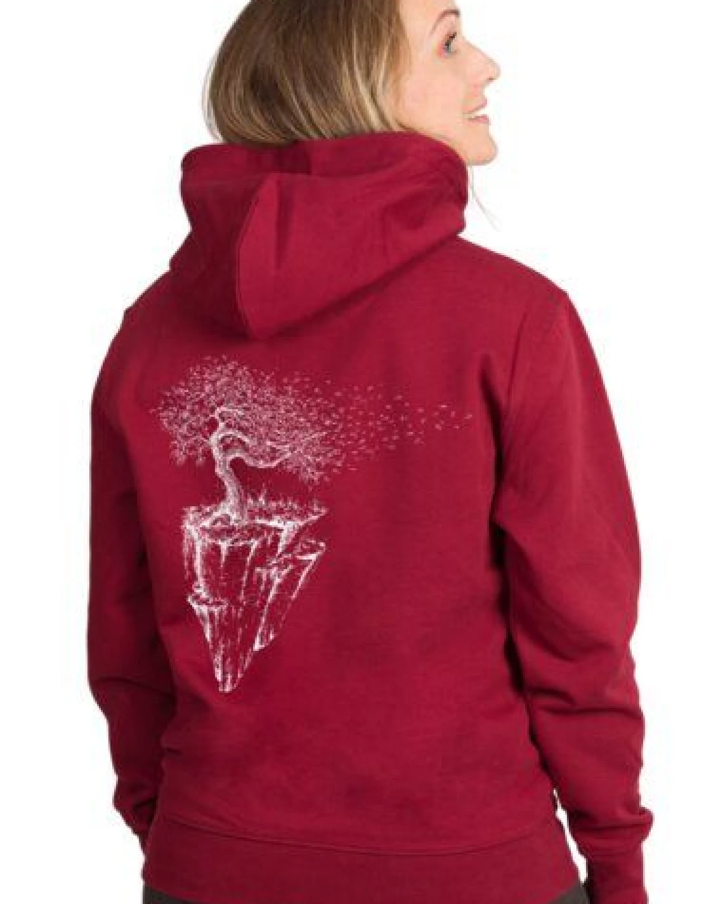 Life-Tree Hoodie aus Biobaumwolle Fairwear Unisex "Maple Island" in Burgund Rot – Ansicht 2
