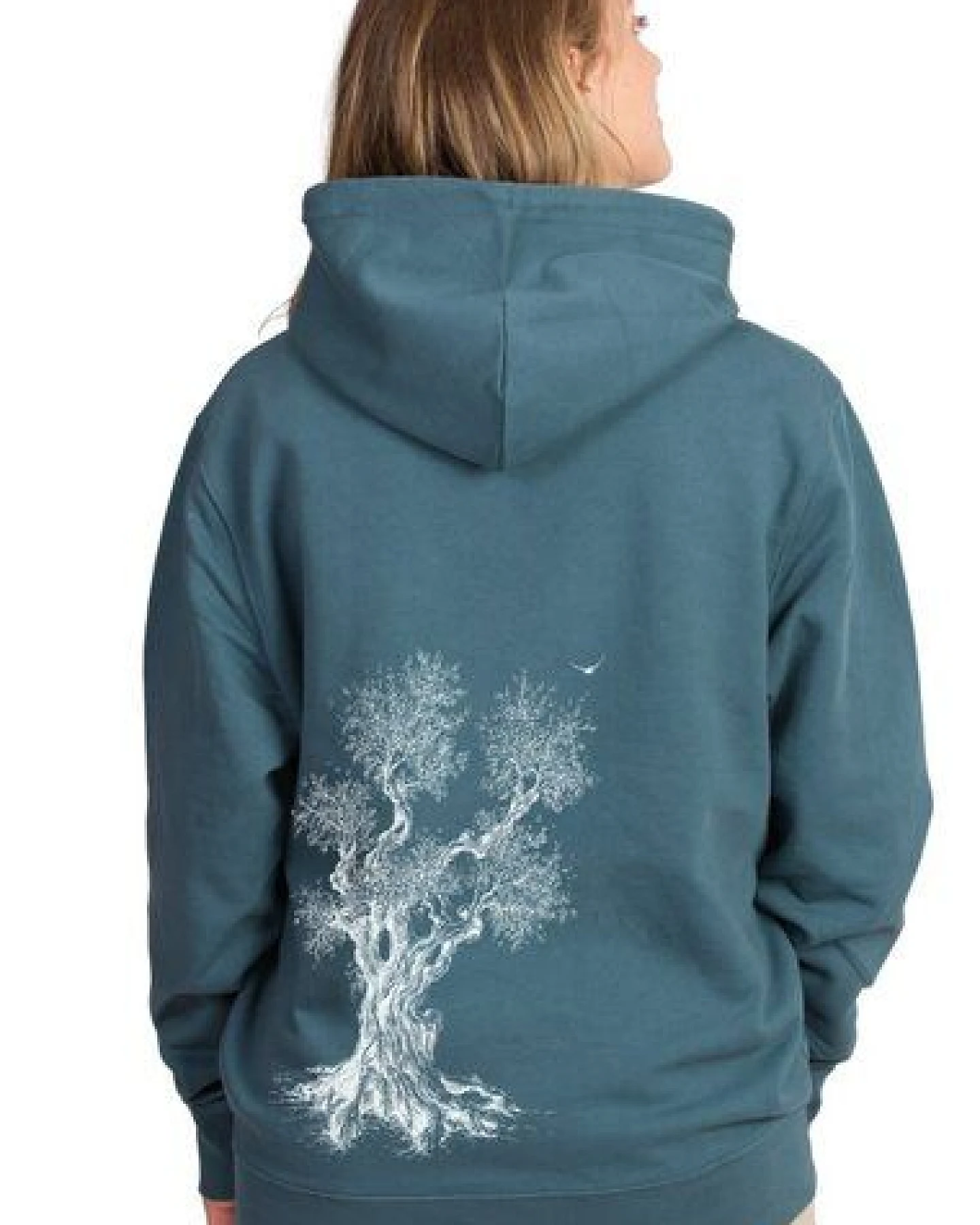 Life-Tree Hoodie aus Biobaumwolle Fairwear für Damen "Olive Tree" in Dark Blue – Ansicht 2