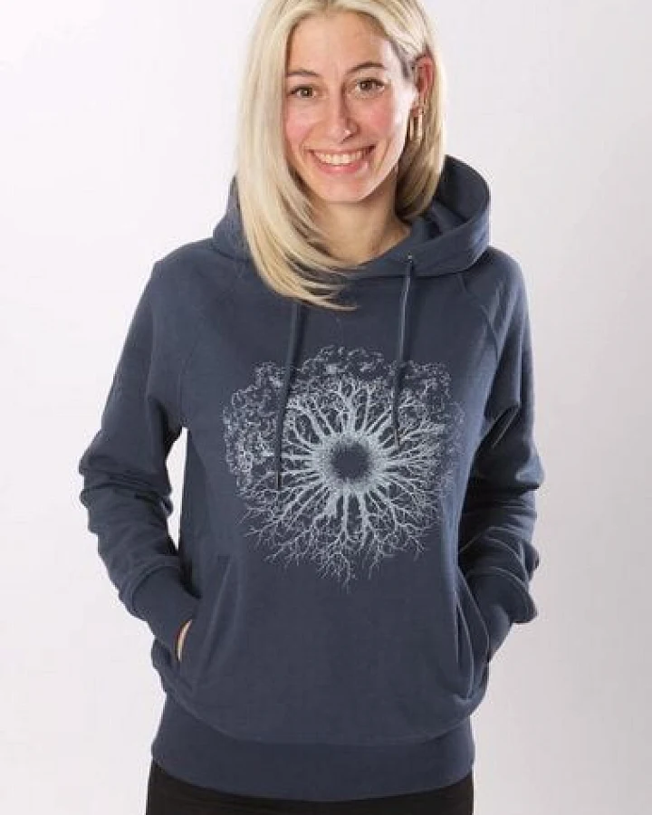 Life-Tree Hoodie aus Biobaumwolle Fairwear für Damen "WoodenIris" in Burgund Rot/Dark Blue