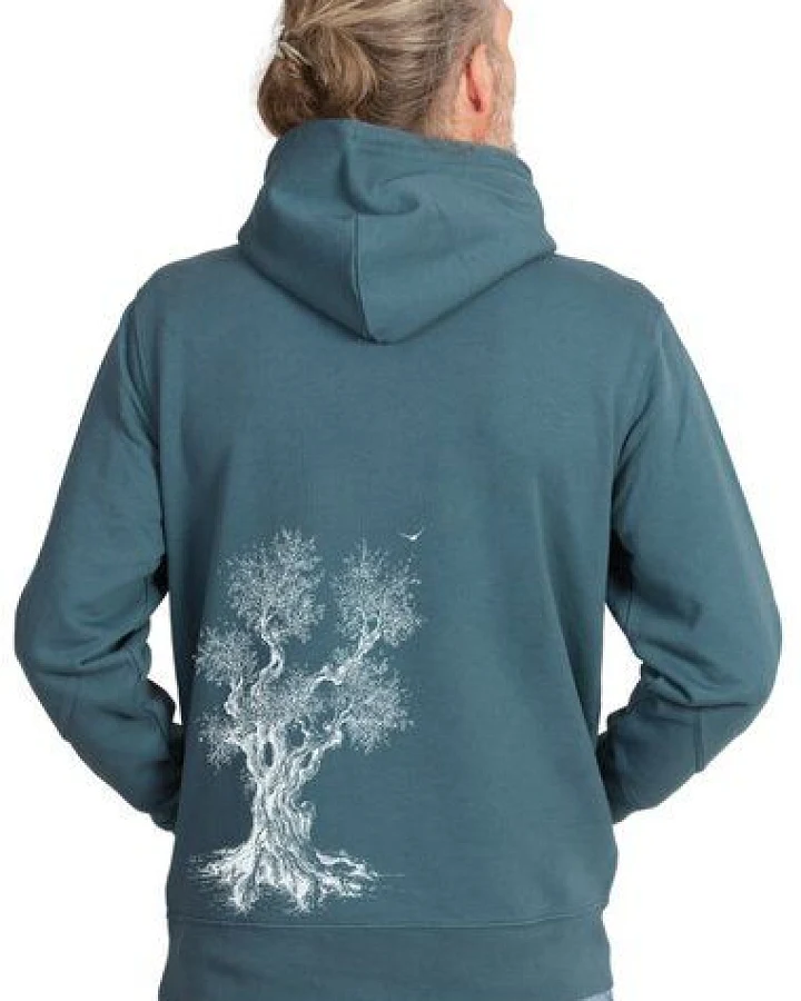 Life-Tree Hoodie aus Biobaumwolle Fairwear für Herren "Olive Tree" in Dark Blue