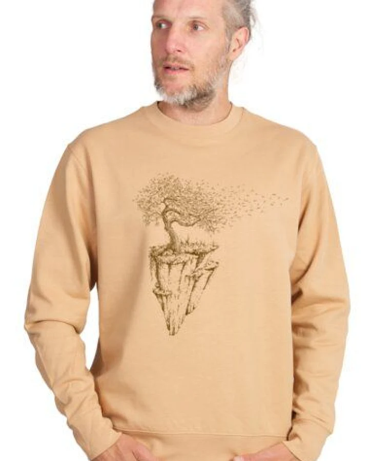 Life-Tree Sweater aus Biobaumwolle Fairwear Unisex "Maple Island" in Latte