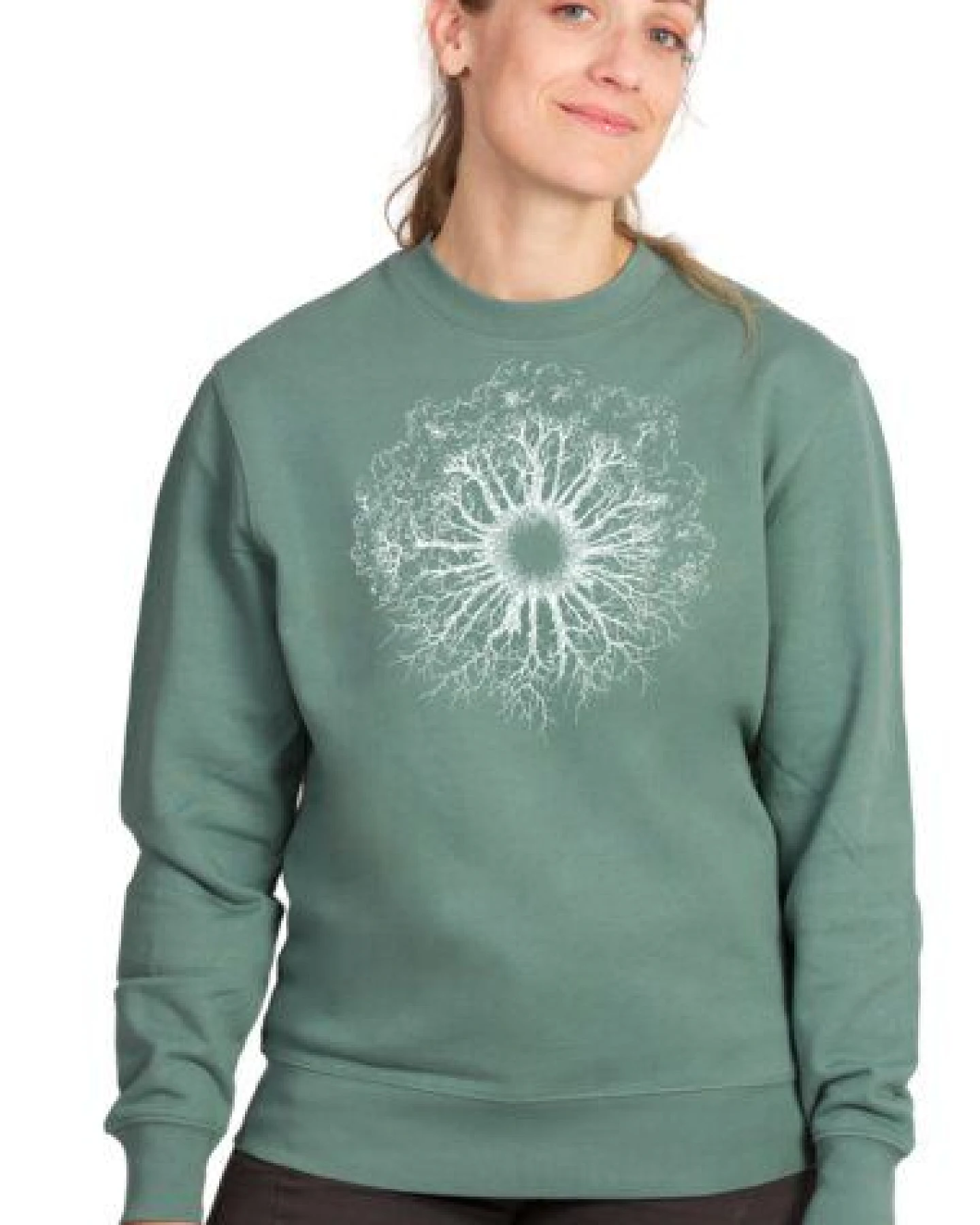 Life-Tree Sweater aus Biobaumwolle Fairwear Unisex "WoodenIris" in Green Bay – Ansicht 2