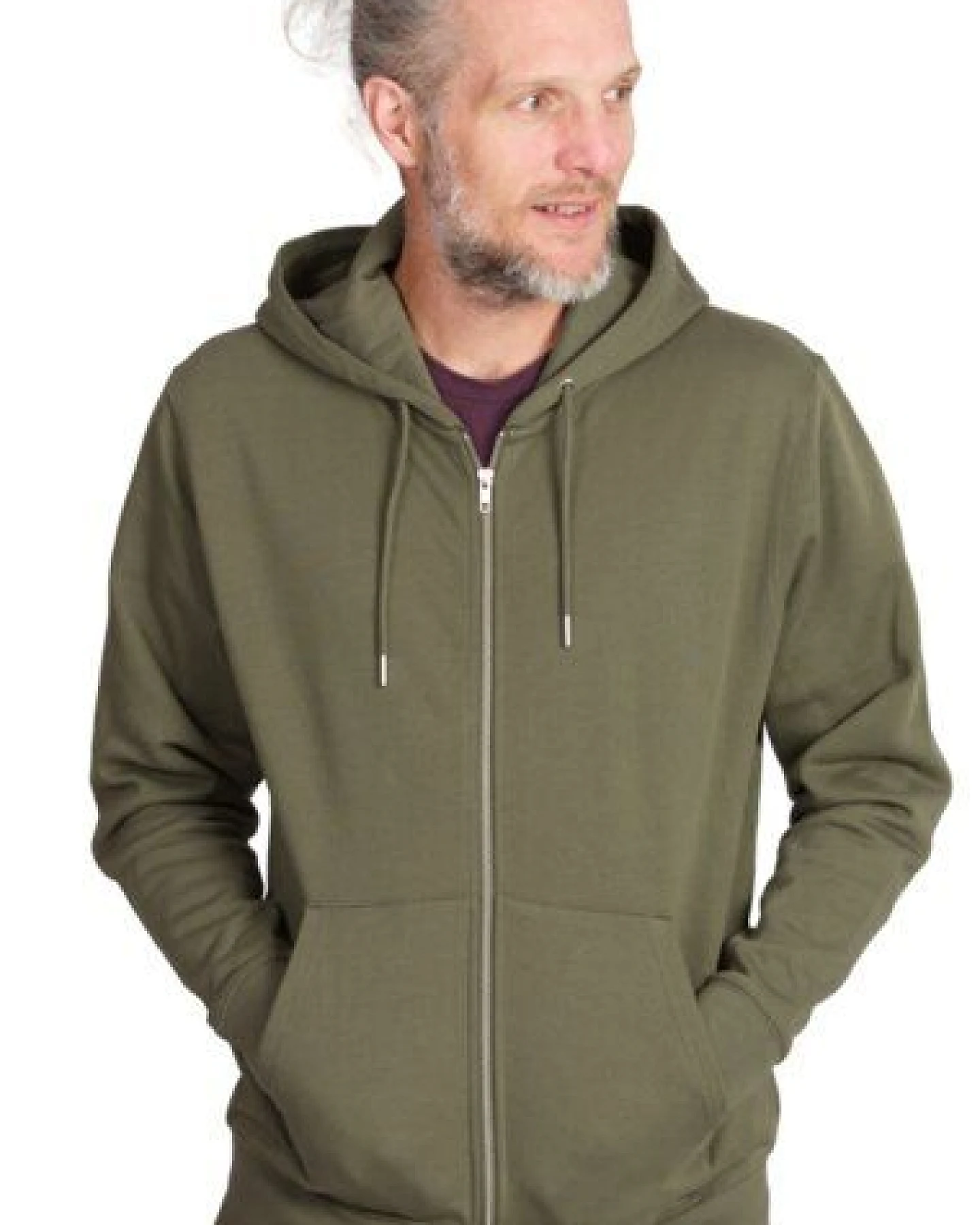 Life-Tree Zipper aus Biobaumwolle Unisex "Olive Tree" in Khaki – Ansicht 3