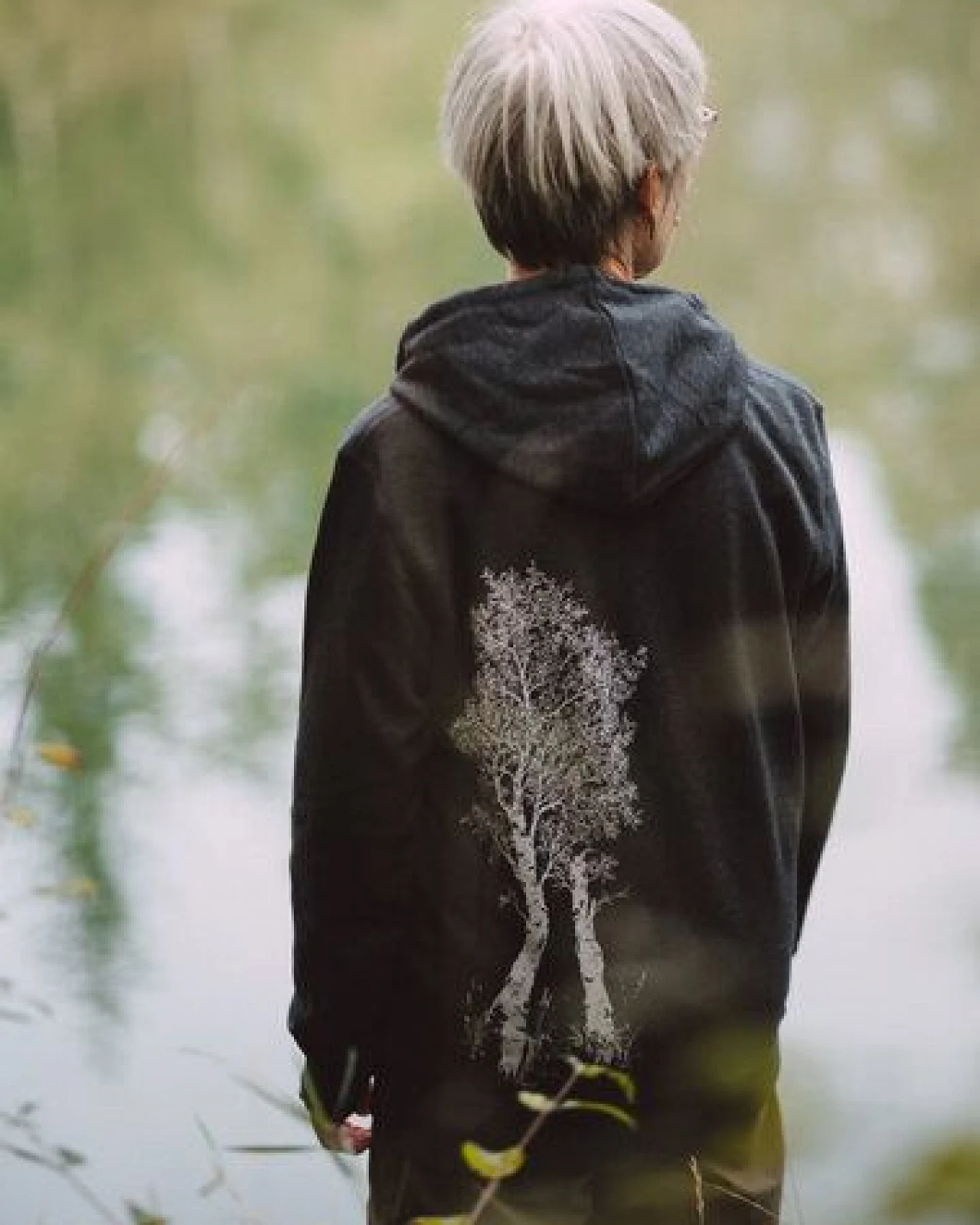 Life-Tree Zipper aus Biobaumwolle für Damen "Birke" in Dark Heather Grey/Heather Blue – Ansicht 2