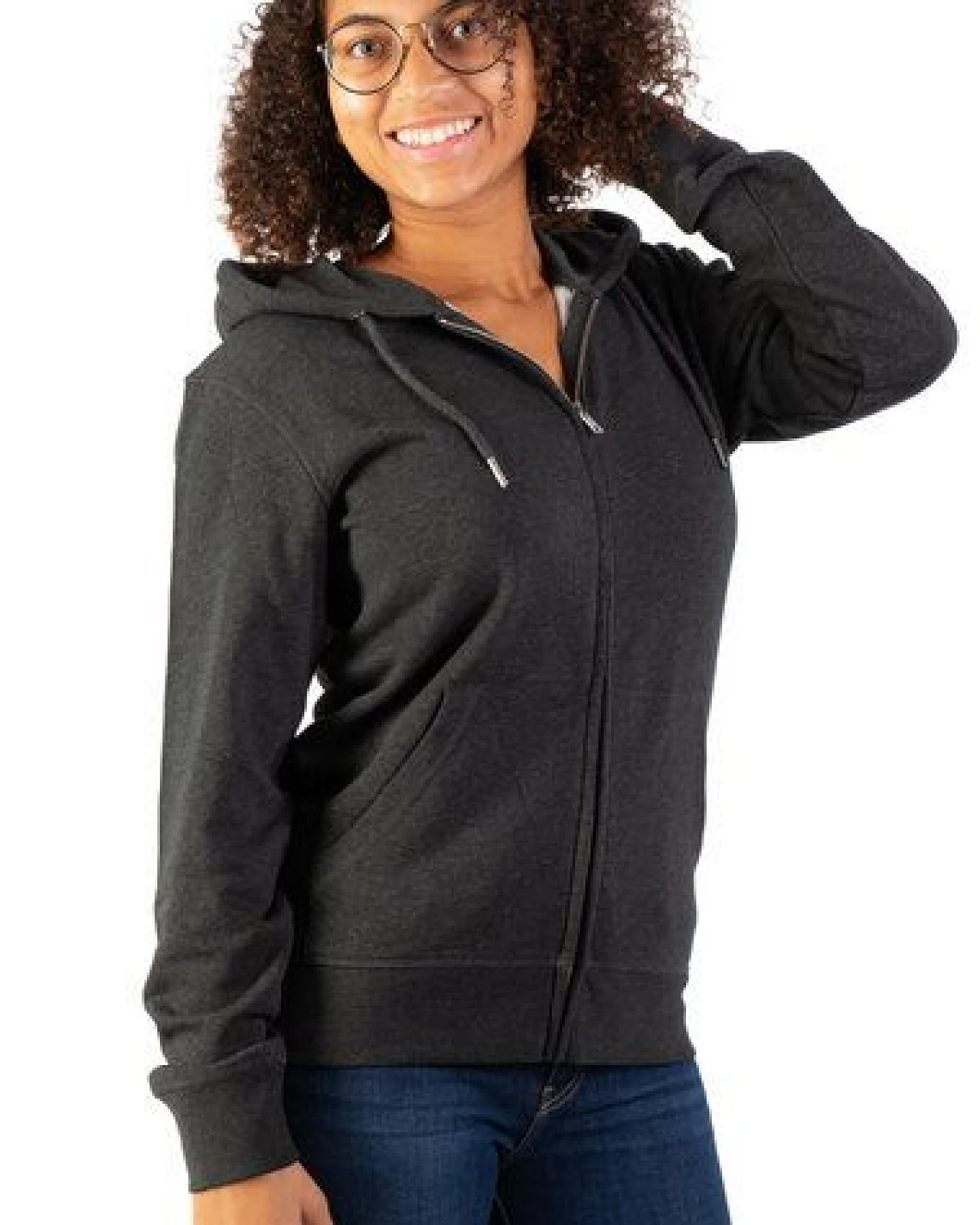 Life-Tree Zipper aus Biobaumwolle für Damen "Birke" in Dark Heather Grey/Heather Blue – Ansicht 4
