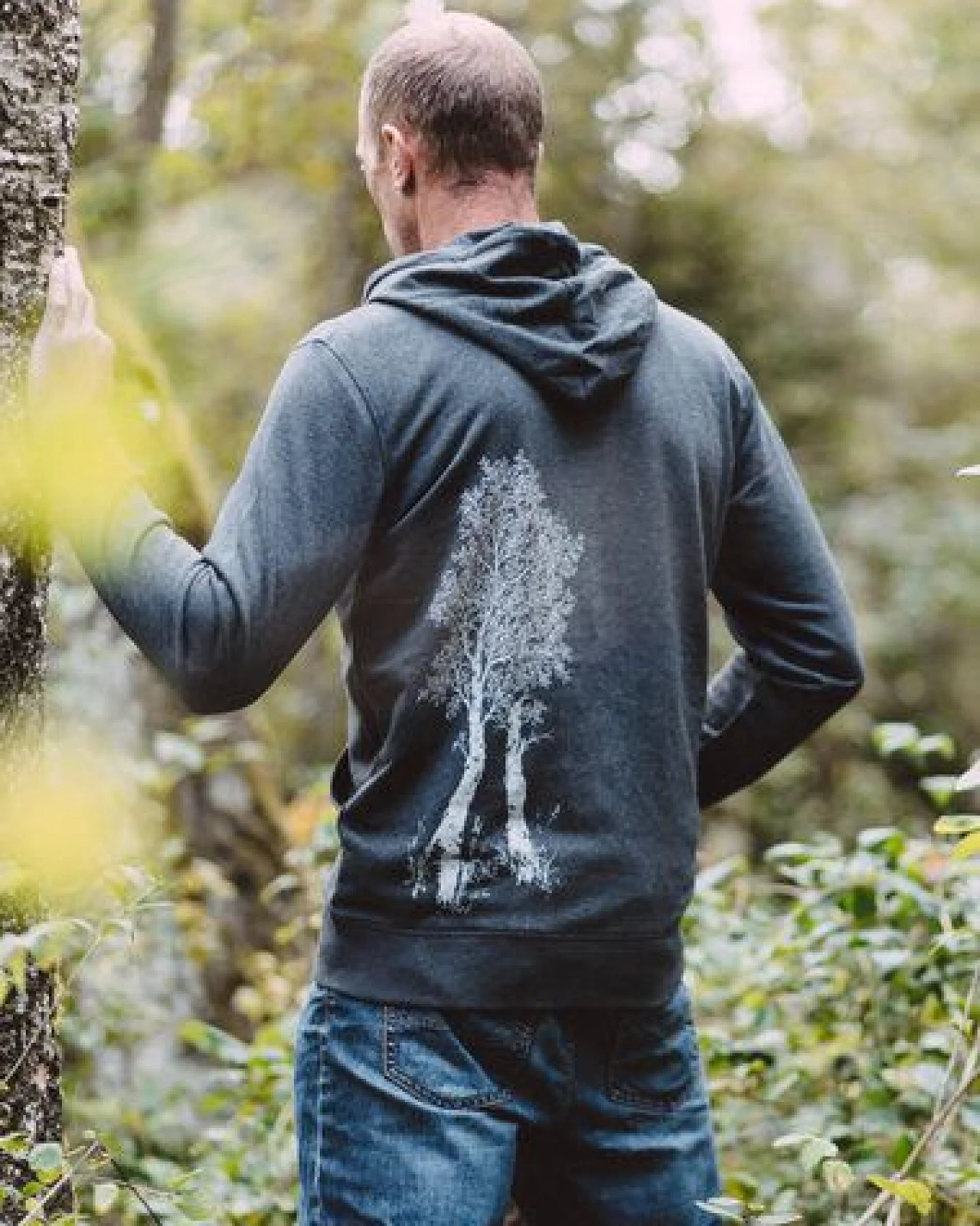 Life-Tree Zipper aus Biobaumwolle für Herren "Birke" in Dark Heather Grey/Heather Blue – Ansicht 2