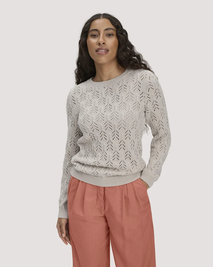 hessnatur Damen Strick Pullover Regular aus Bio-Baumwolle und Schurwolle - beige - Größe L
