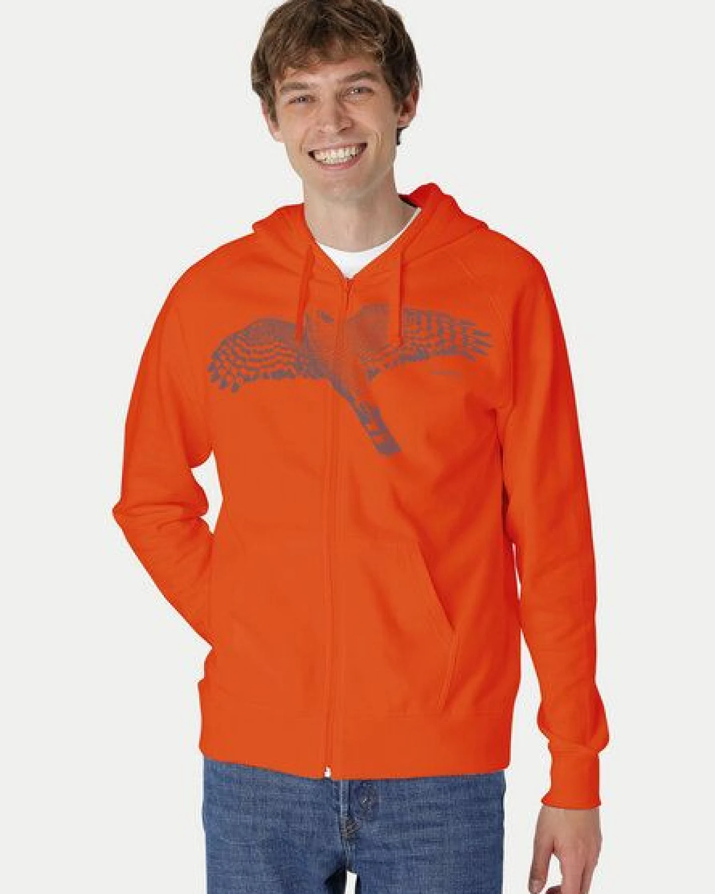 Peaces.bio - handbedruckte Biomode Bio Herren-Zip-Hoodie Sperber – Ansicht 2