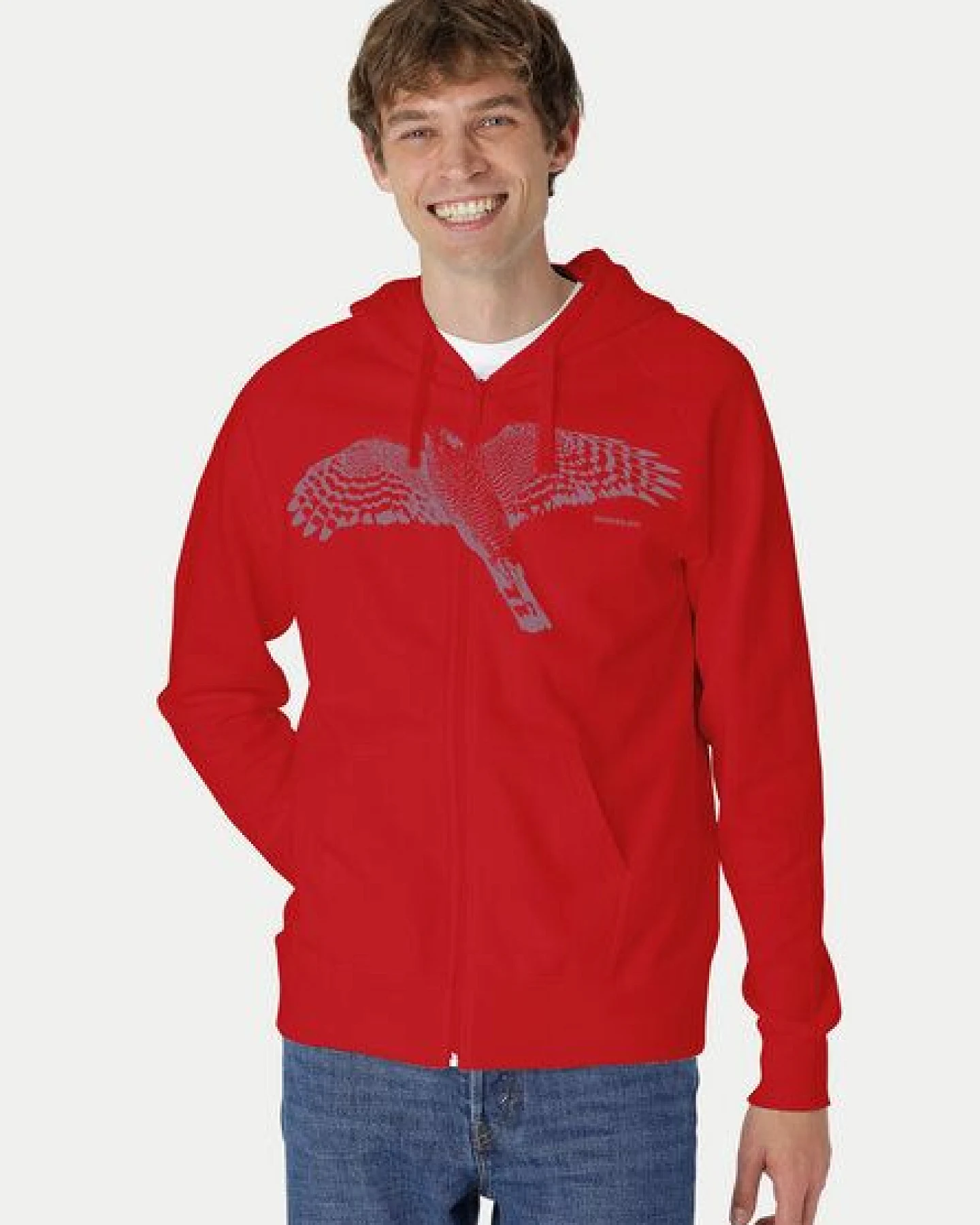 Peaces.bio - handbedruckte Biomode Bio Herren-Zip-Hoodie Sperber – Ansicht 2