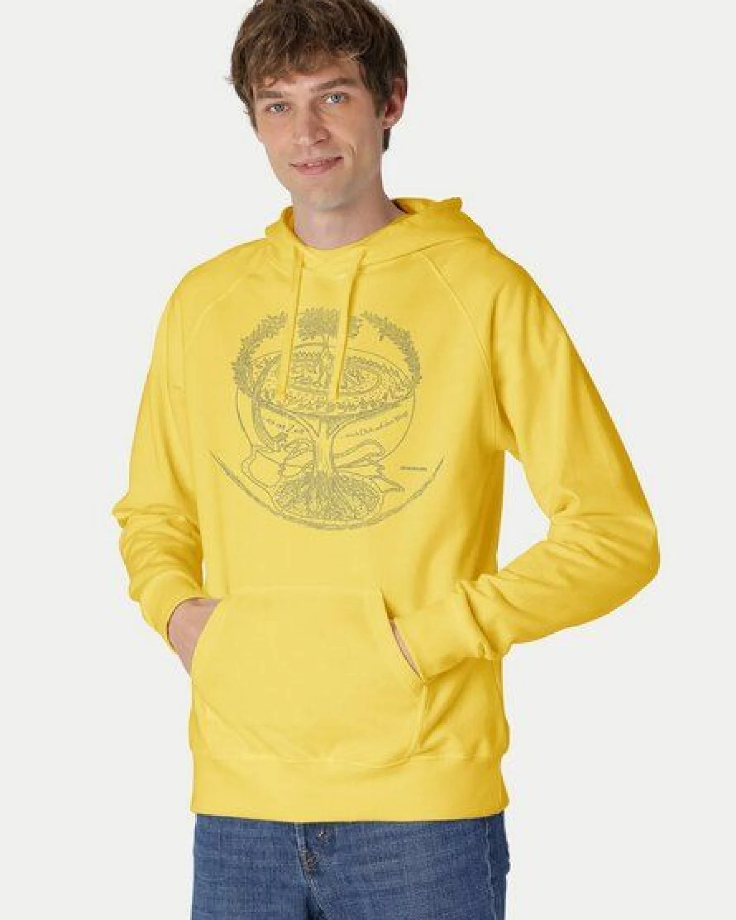 Peaces.bio - handbedruckte Biomode Bio-Herren-Kapuzensweater "Weltenesche" – Ansicht 2