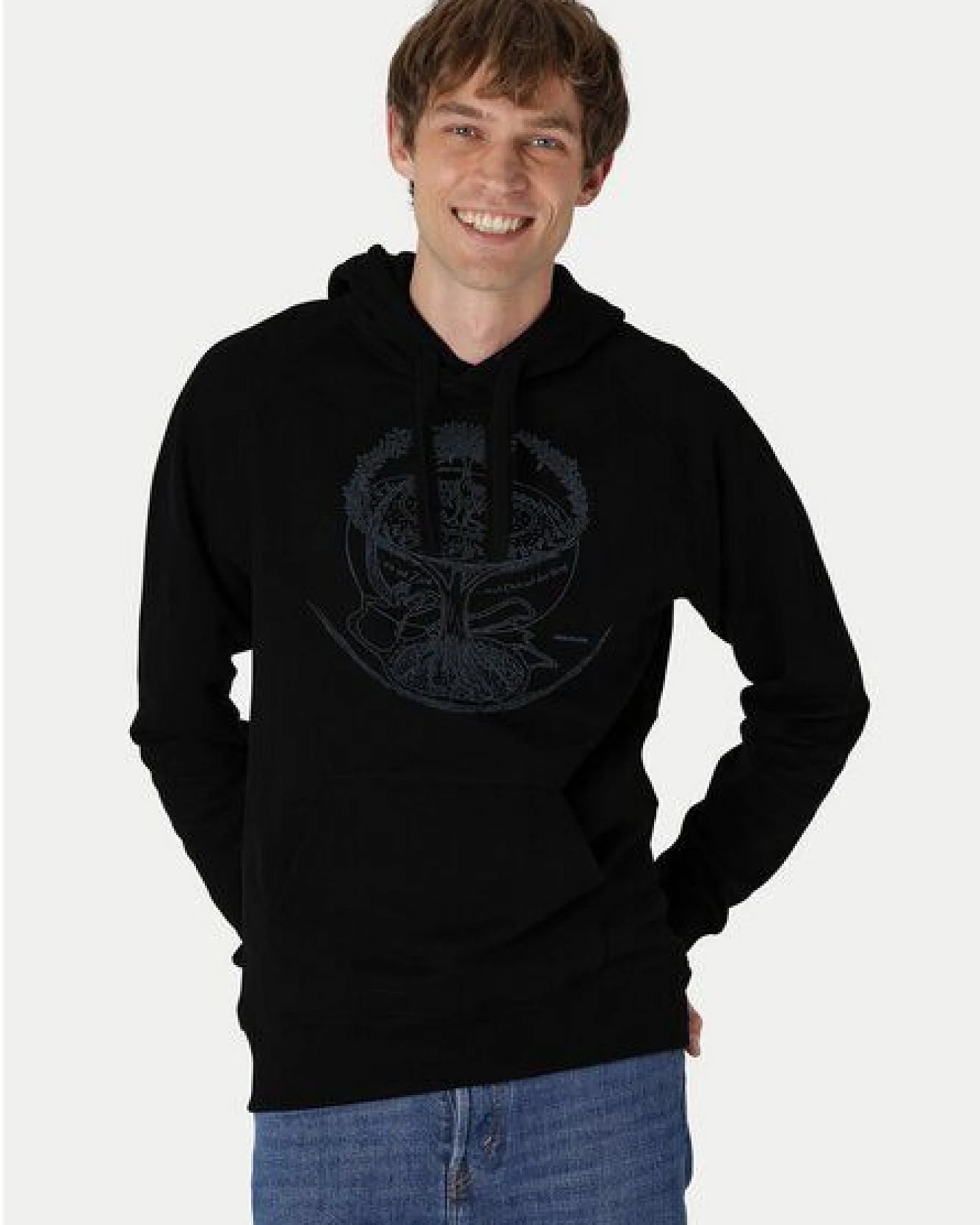 Peaces.bio - handbedruckte Biomode Bio-Herren-Kapuzensweater "Weltenesche" – Ansicht 2