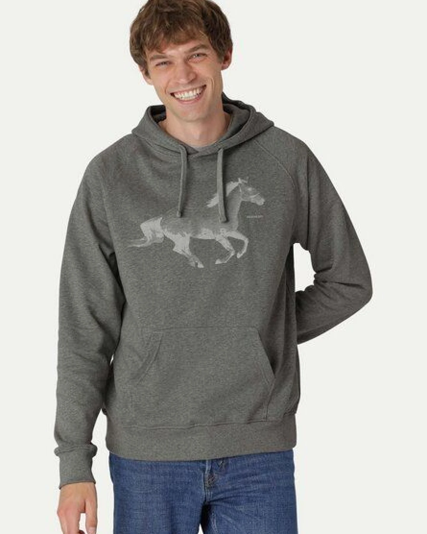 Peaces.bio - handbedruckte Biomode Bio-Herren-Kapuzensweater Horsepower – Ansicht 2