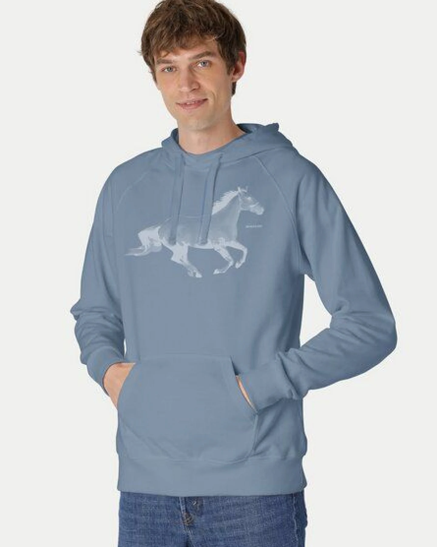 Peaces.bio - handbedruckte Biomode Bio-Herren-Kapuzensweater Horsepower – Ansicht 2