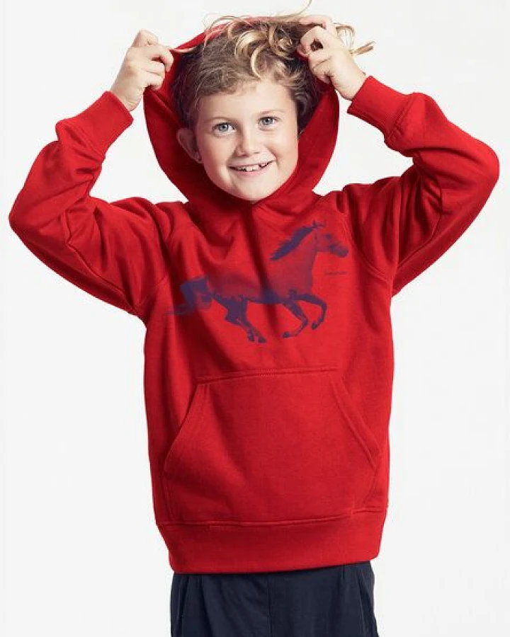 Peaces.bio - handbedruckte Biomode Bio-Kinder-Kapuzen-Sweatshirt "Horsepower"