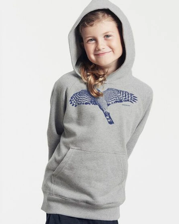 Peaces.bio - handbedruckte Biomode Bio-Kinder-Kapuzen-Sweatshirt "Sperber"