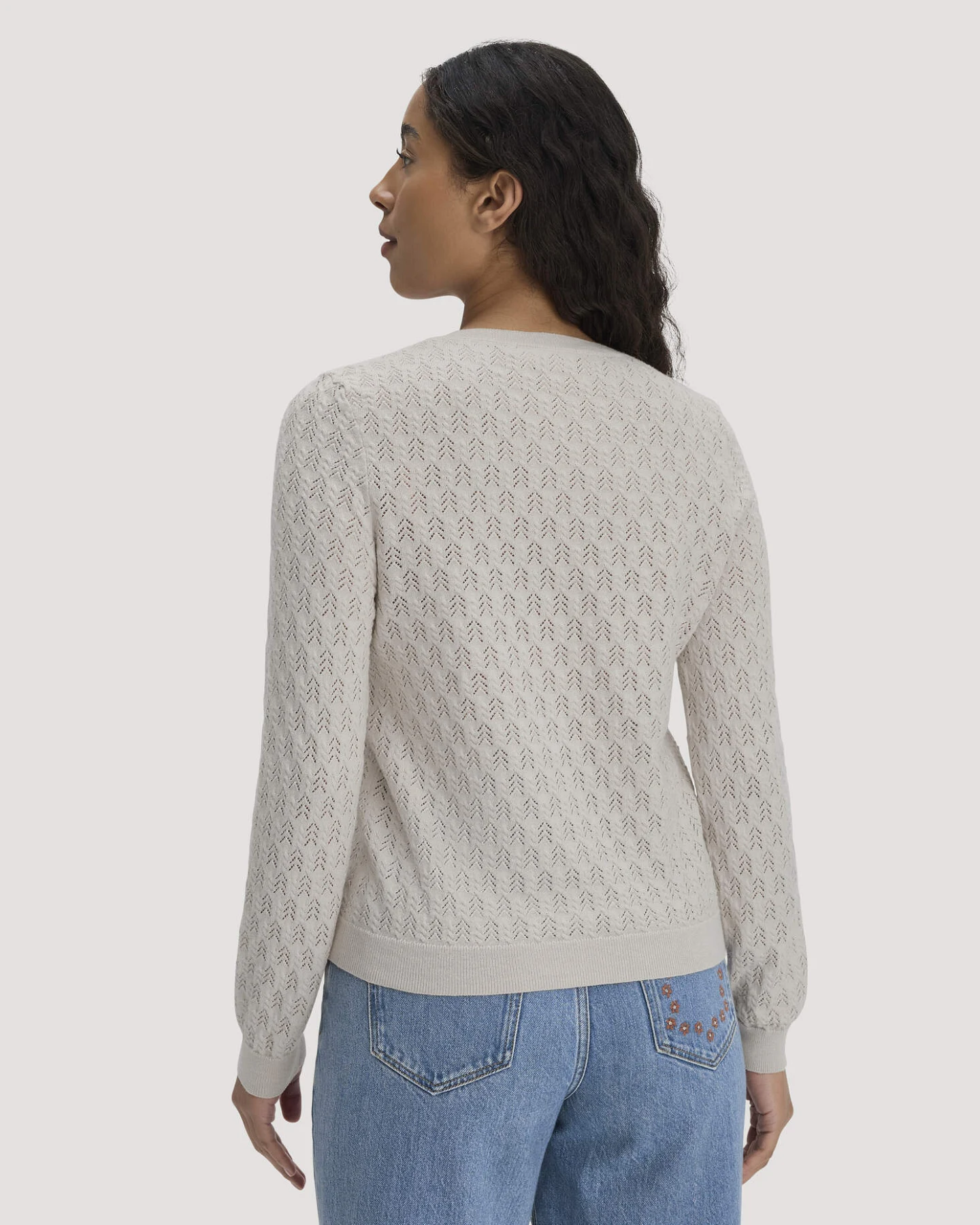 hessnatur Damen Strick Jacke Regular aus Bio-Baumwolle mit Merinowolle - beige - Größe XXL – Ansicht 3