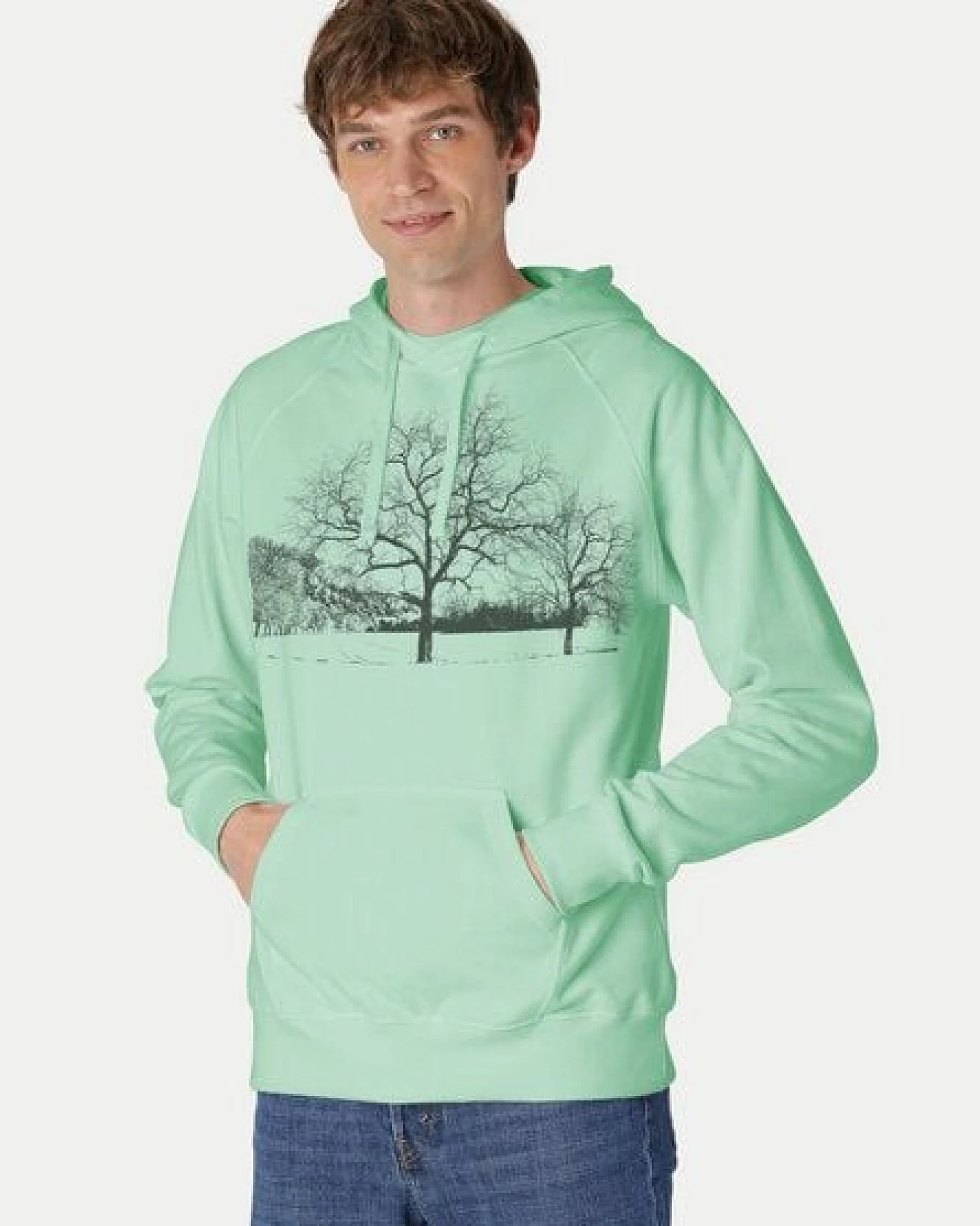 Peaces.bio - handbedruckte Biomode Herren Kapuzenpulli Landscape – Ansicht 2