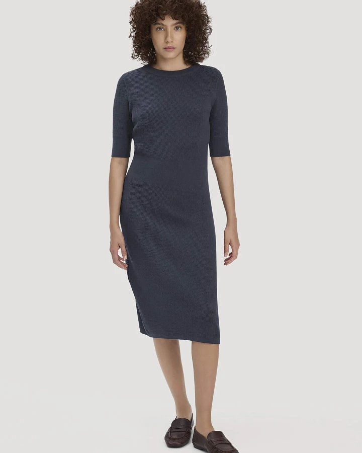 hessnatur Damen Strick Kleid Regular aus Bio-Baumwolle und Wolle - blau - Größe L