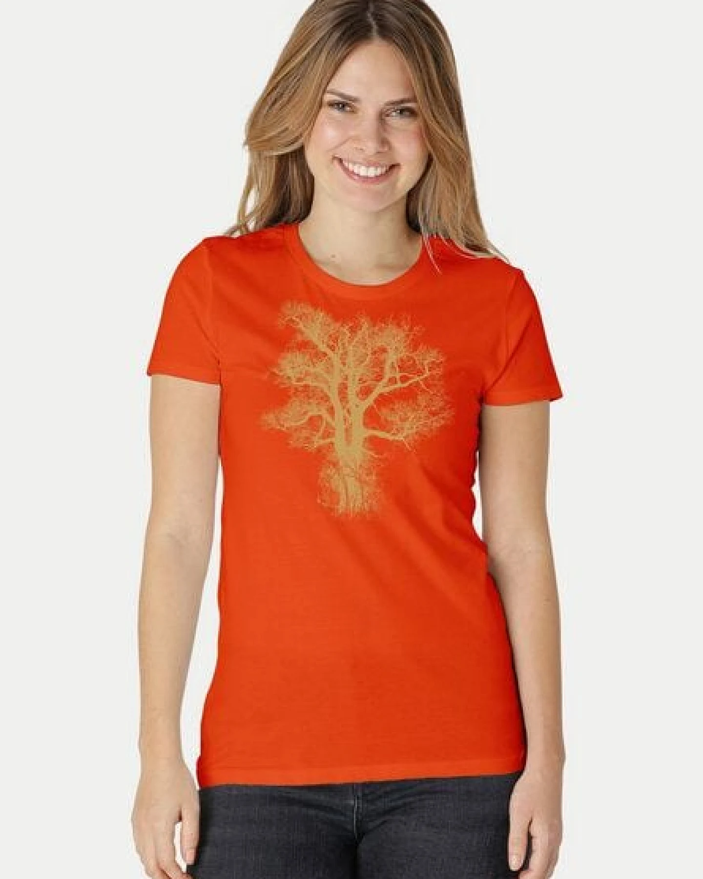 Peaces.bio - handbedruckte Biomode Damen Biobaumwoll T-Shirt Chestnut – Ansicht 2