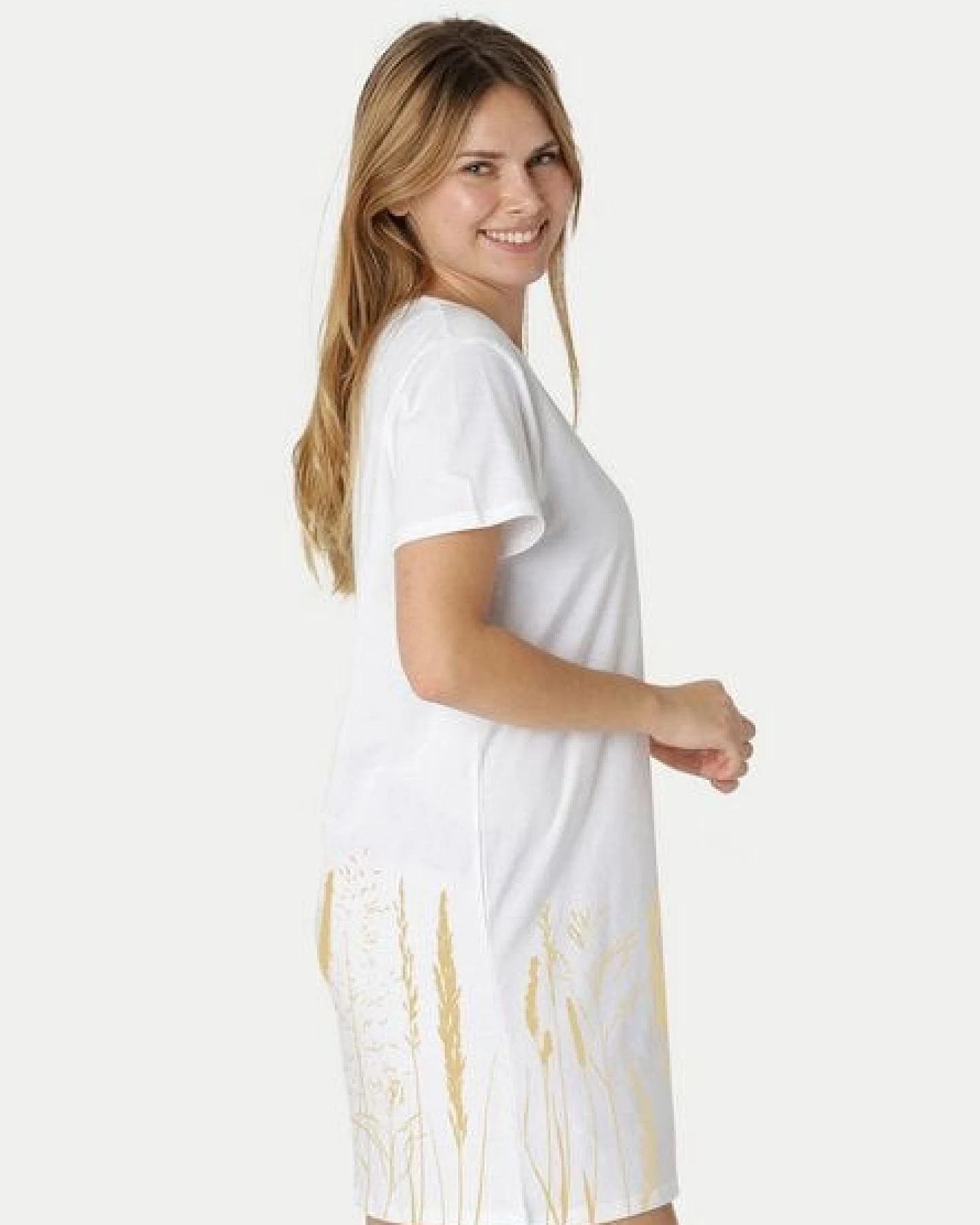 Peaces.bio - handbedruckte Biomode Longshirt Gräservielfalt Damen – Ansicht 3
