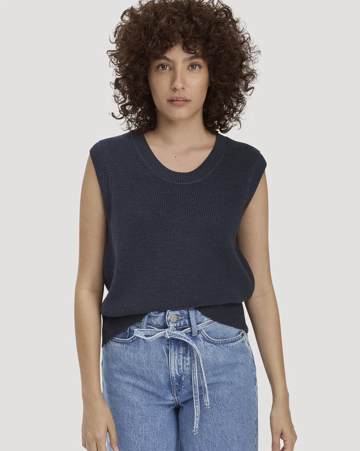 hessnatur Damen Strick Top Regular aus Bio-Baumwolle - blau - Größe L