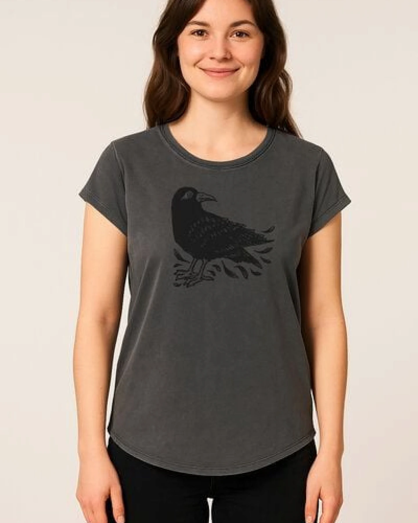ilovemixtapes Damen Bio-T-Shirt „Rabe“ – Stone Washed Grey – Ansicht 2