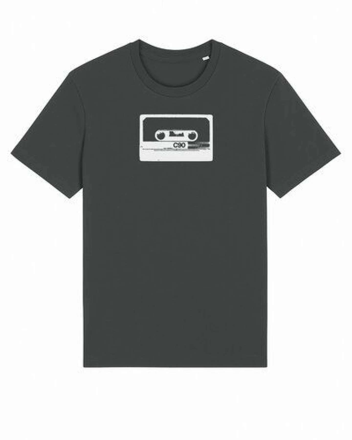 ilovemixtapes Unisex Bio-T-Shirt mit C90 Kassetten-Motiv – Anthrazit, handbedruckt in Weiß – Ansicht 2