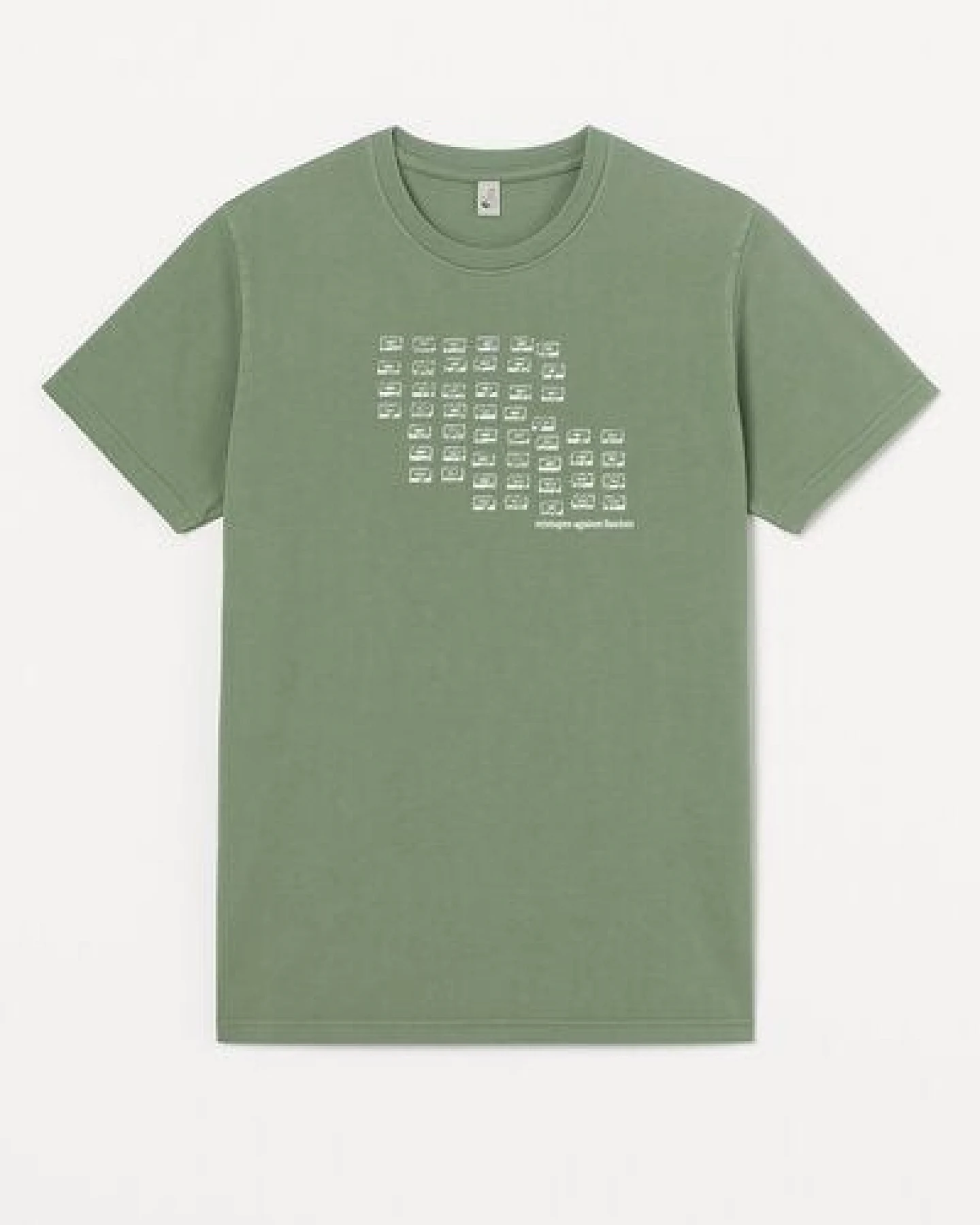 ilovemixtapes Unisex T-Shirt „Mixtapes Against Fascism“ – Bio-Baumwolle, Stone Washed Sage Green, Denim Blue & Black, Fair Wear – Ansicht 3