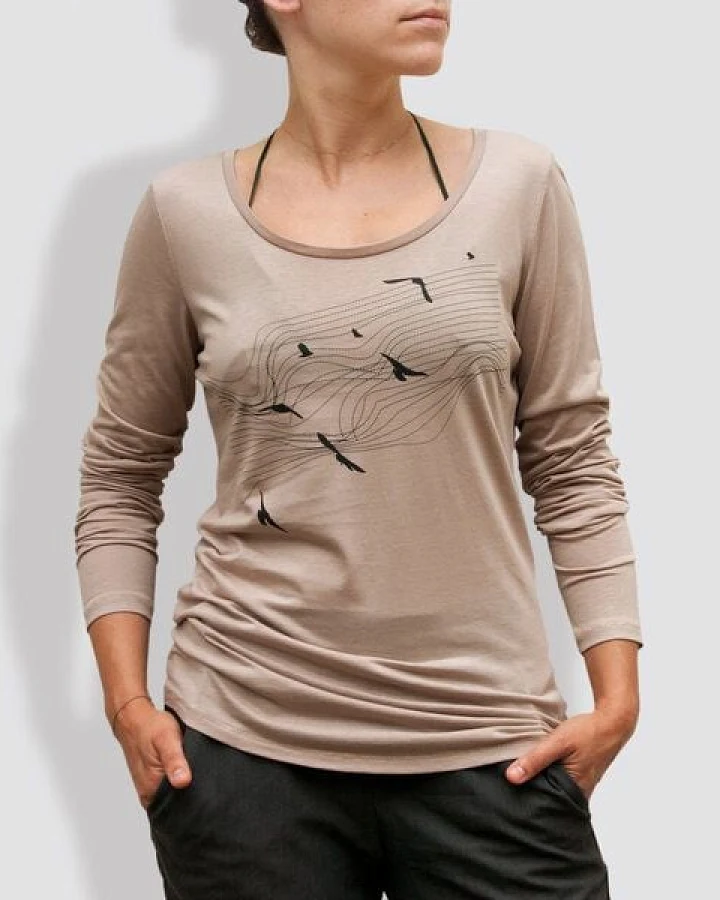 little kiwi Damen Longsleeve, "Vögel", Nude