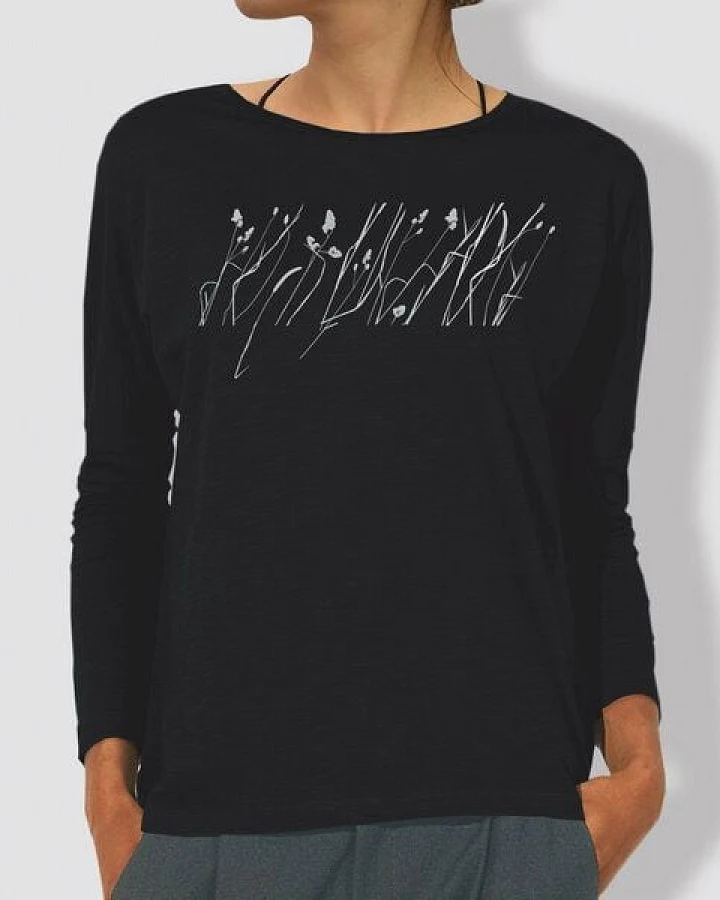 little kiwi Damen Longsleeve; 3/4-Arm, "Wiese", Schwarz