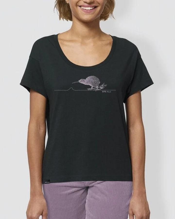 little kiwi Damen T-Shirt, "Kiwi", Schwarz, locker geschnitten