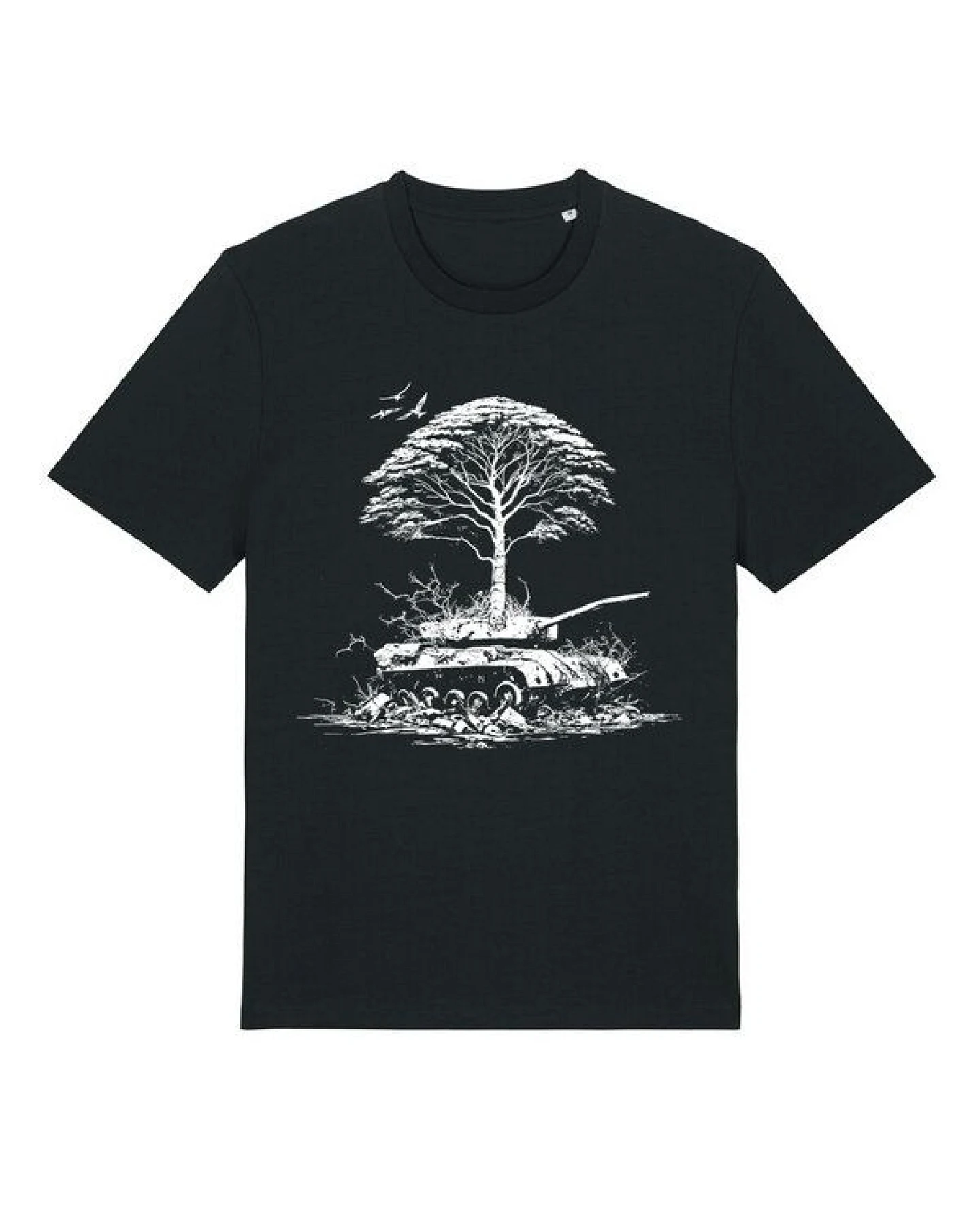 roots of compassion T-Shirt Frieden in der Natur (Panzer & Baum) bio, fair, vegan - weiter Schnitt - peace, Pazifismus, Utopie – Ansicht 2