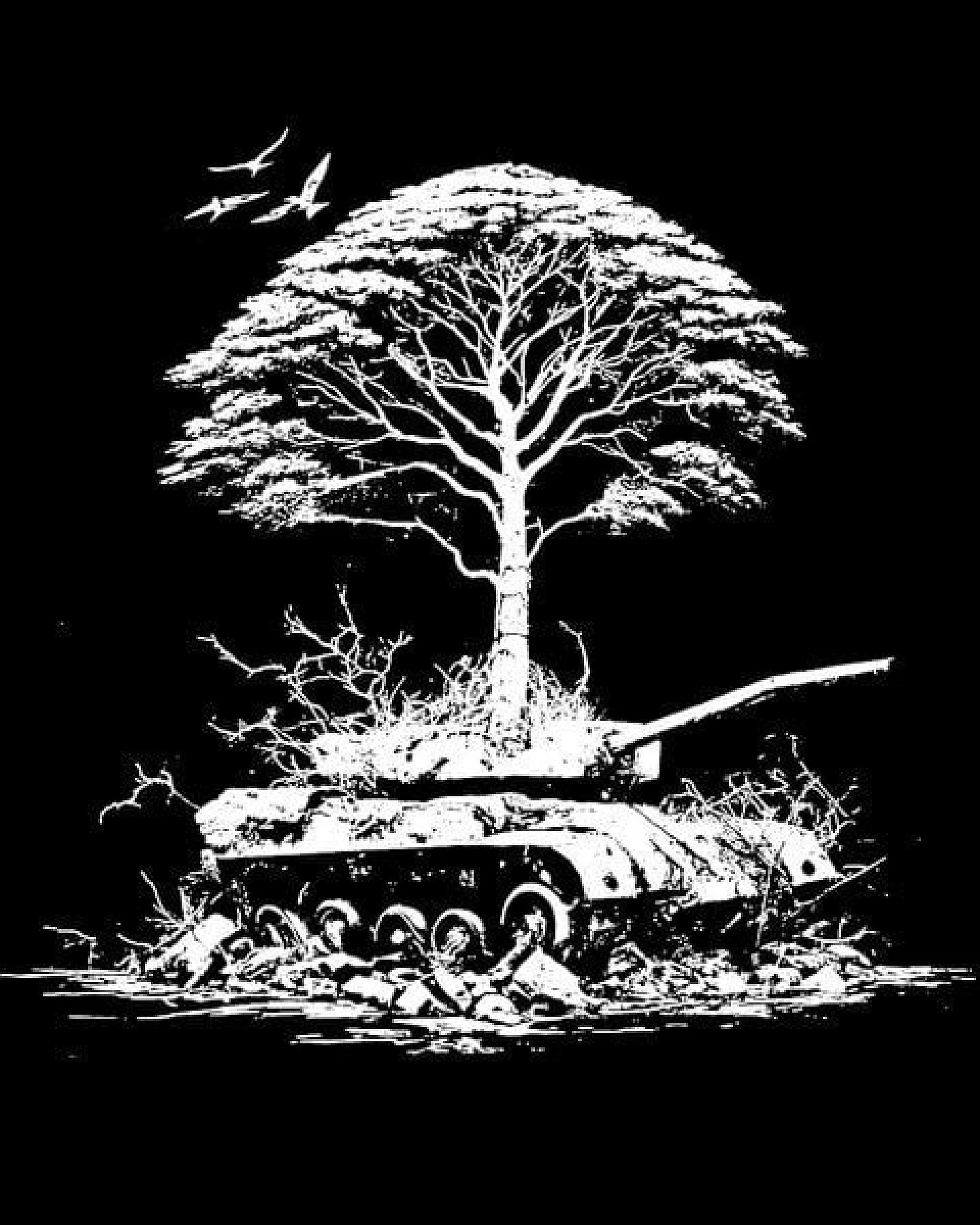 roots of compassion T-Shirt Frieden in der Natur (Panzer & Baum) bio, fair, vegan - weiter Schnitt - peace, Pazifismus, Utopie – Ansicht 3