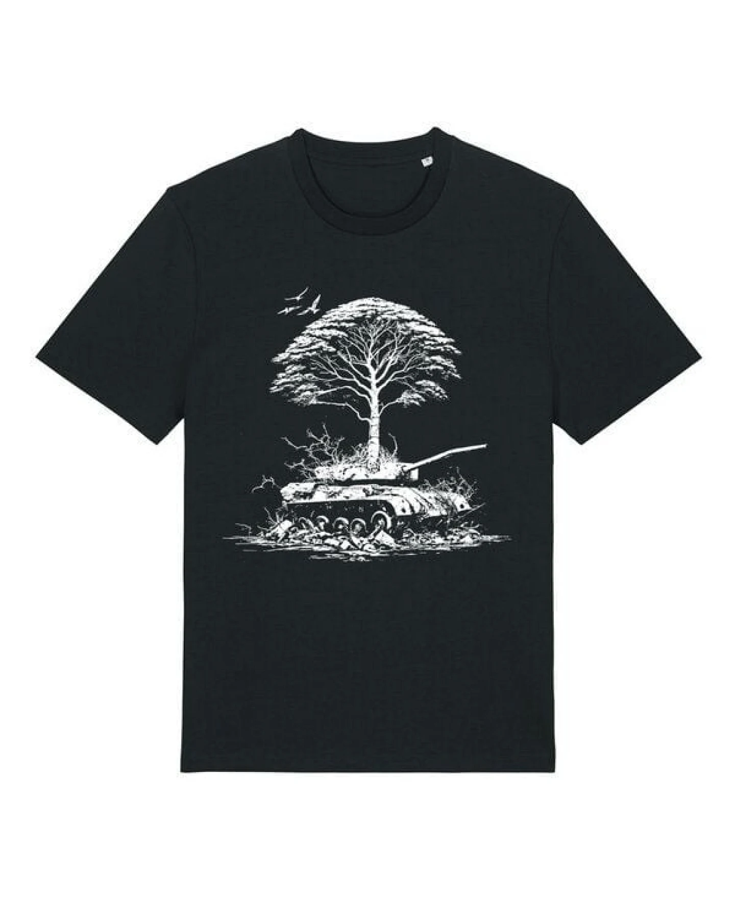 roots of compassion T-Shirt Frieden in der Natur (Panzer & Baum) bio, fair, vegan - weiter Schnitt - peace, Pazifismus, Utopie – Ansicht 2