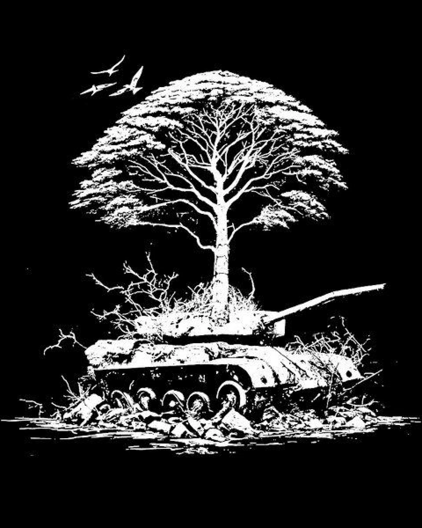 roots of compassion T-Shirt Frieden in der Natur (Panzer & Baum) bio, fair, vegan - weiter Schnitt - peace, Pazifismus, Utopie – Ansicht 3