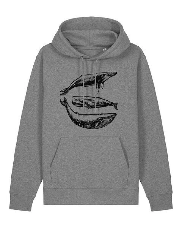 ilovemixtapes Three Whales Bio Hoodie – Unisex Hoodie aus 100 % Bio-Baumwolle in Grau