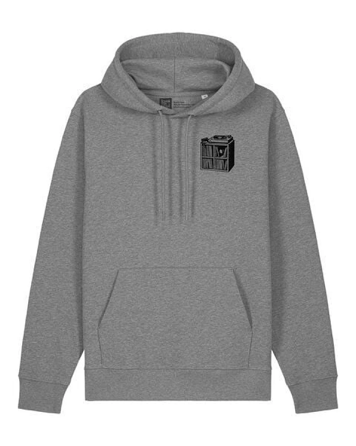 ilovemixtapes Unisex Bio Hoodie „Das kleine Schallplattenregal“ – Fair Wear, Musik-Motiv mit Plattenspieler, nachhaltig produziert