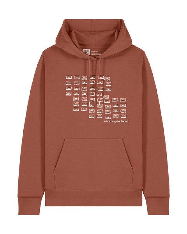 ilovemixtapes Unisex Hoodie „Mixtapes Against Fascism“ – Bio-Baumwolle, Fair Wear, Schwarz & Heritage Brown