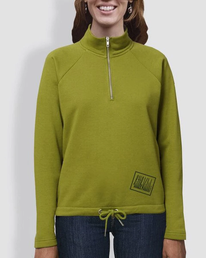 little kiwi Damen Sweater mit Reißverschluss, "Kurz und gut", Moss Green