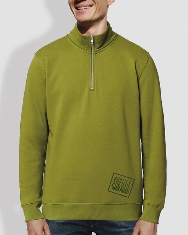 little kiwi Herren Sweater mit Reißverschluss, "Kurz und gut", Moss Green