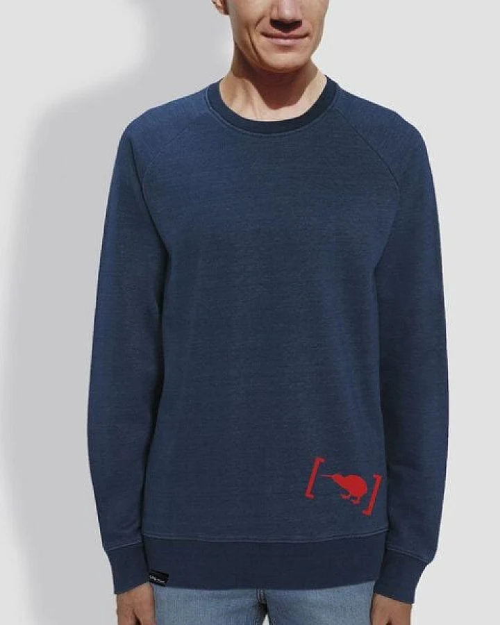 little kiwi Herren Sweater, "Klammer", Mid Washed Indigo