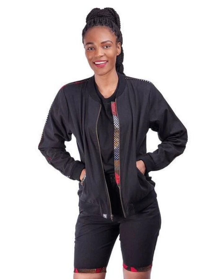 Africulture Bomberjacke aus Kenianischem Kikoy und Westafrikanischem Kitenge Stoff