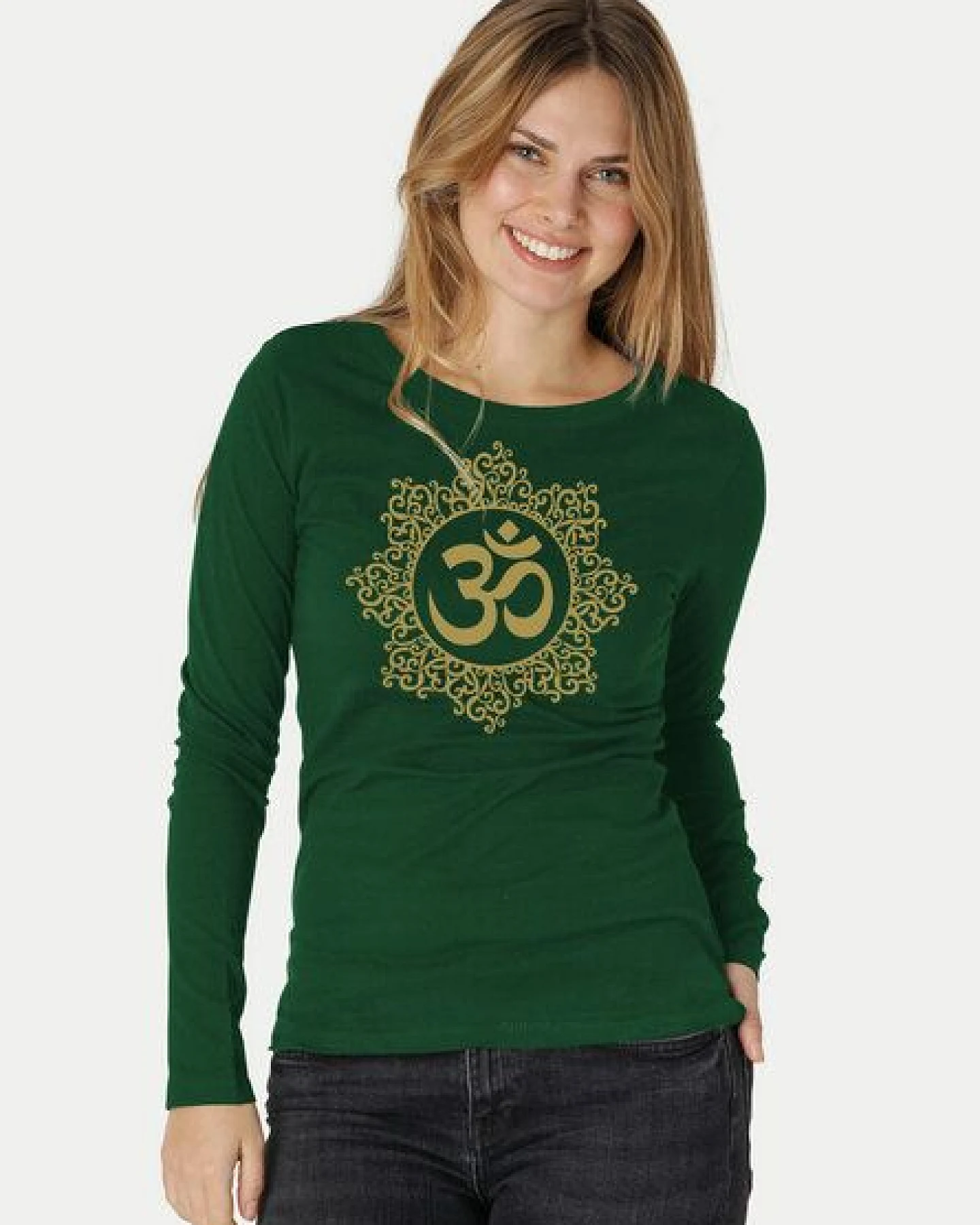 Peaces.bio - handbedruckte Biomode Bio-Damen-Langarmshirt classic OHM – Ansicht 3