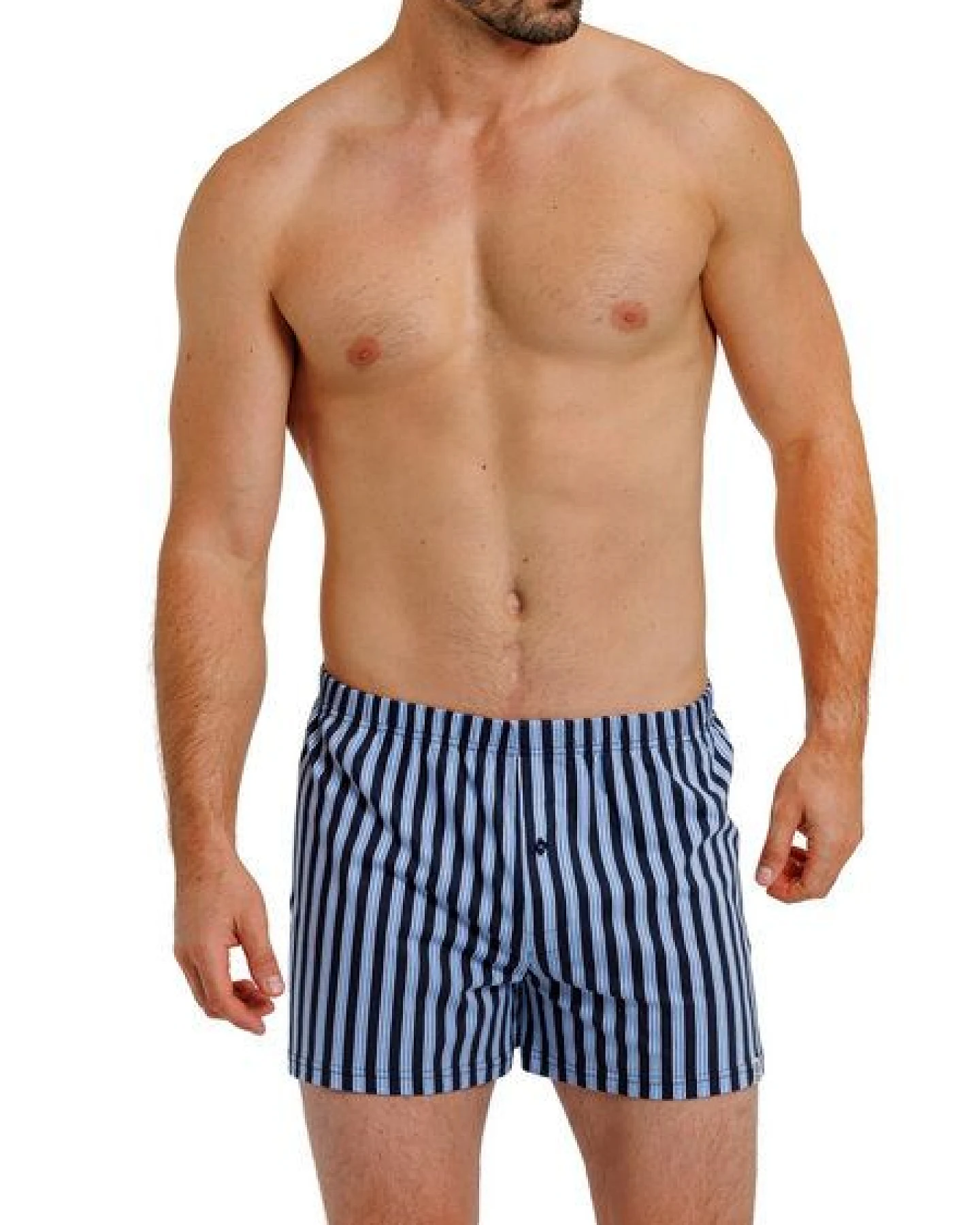Haasis Bodywear Herren Jersey Boxer Streifen, mit Knopfleiste, 2er Pack, Single-Jersey – Ansicht 3